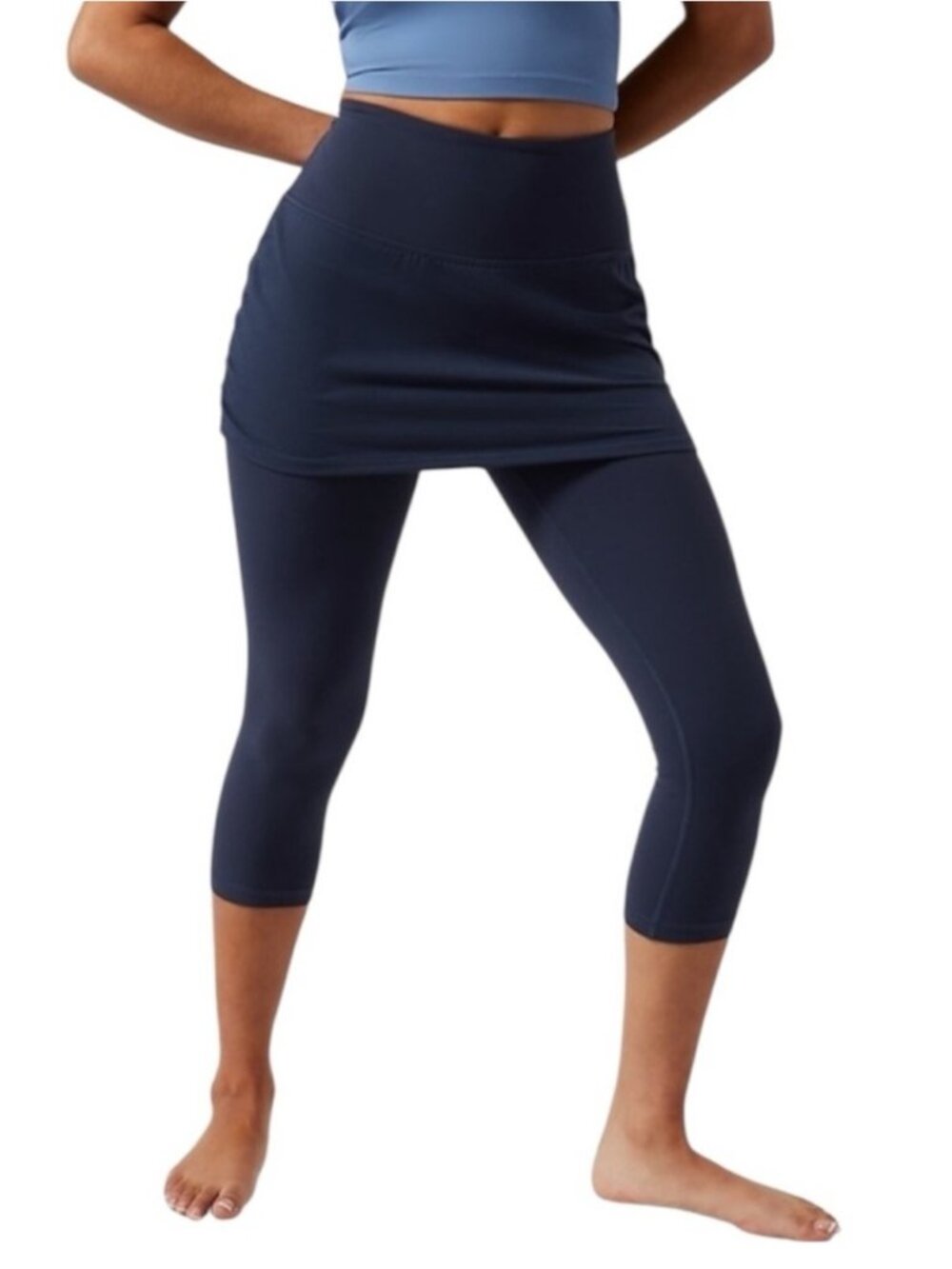 Athleta Elation 2-in-1 Capri Leggings Skort Woman Large Navy Blue Performance